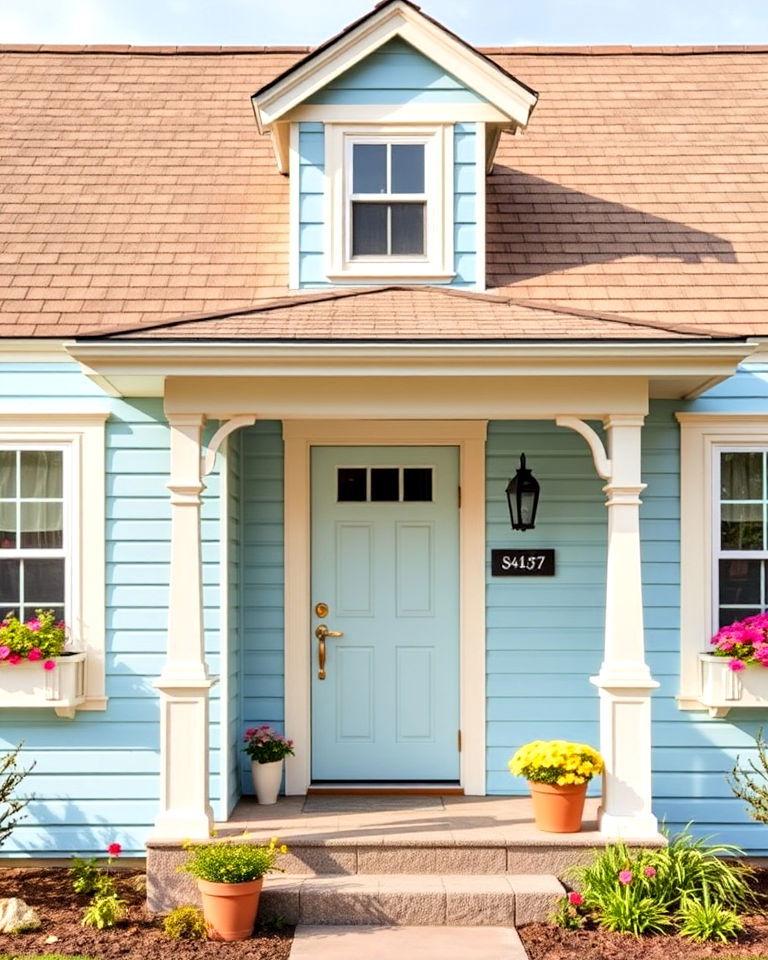 powder blue exterior and light brown roof - 25 Blue Exterior Home With a Brown Roof Ideas