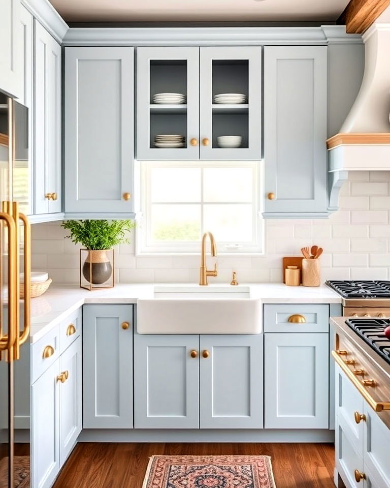 powder blue shaker cabinets for farmhouse kitchen - 30 Blue Farmhouse Kitchen Cabinets