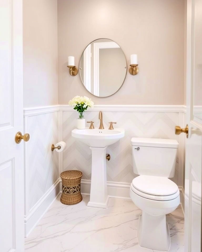 powder room with chevron patterned wainscoting - 25 Powder Room Wainscoting Ideas