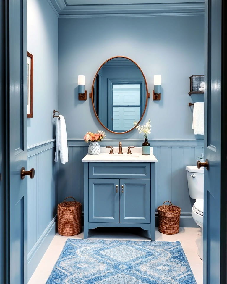 powder room with monochromatic blue design - 20 Blue Powder Room Ideas