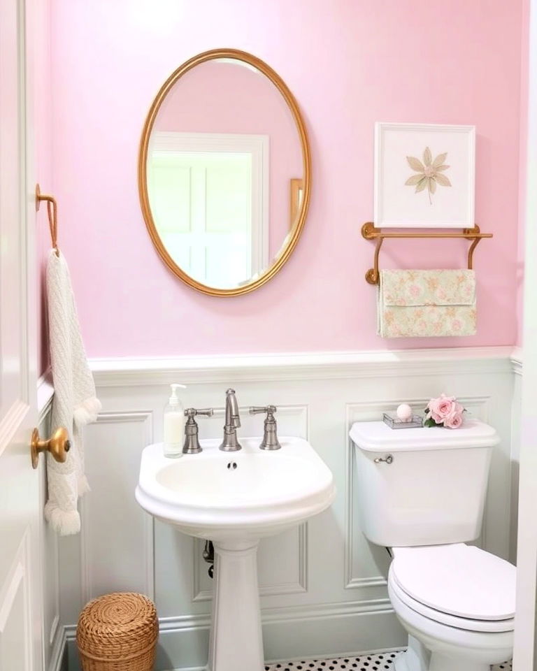 powder room with pastel colored wainscoting - 25 Powder Room Wainscoting Ideas