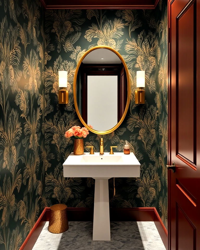 powder room with statement wallpaper - 20 Luxury Powder Room Ideas