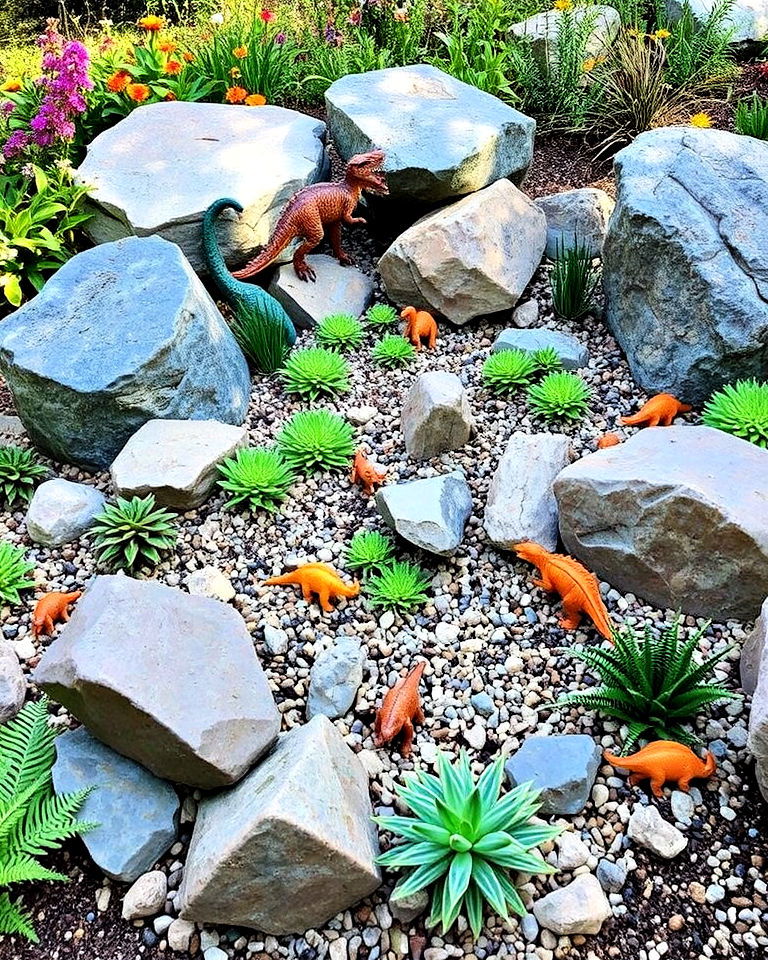 prehistoric rock garden for thematic touch - 20 Dinosaur Garden Ideas