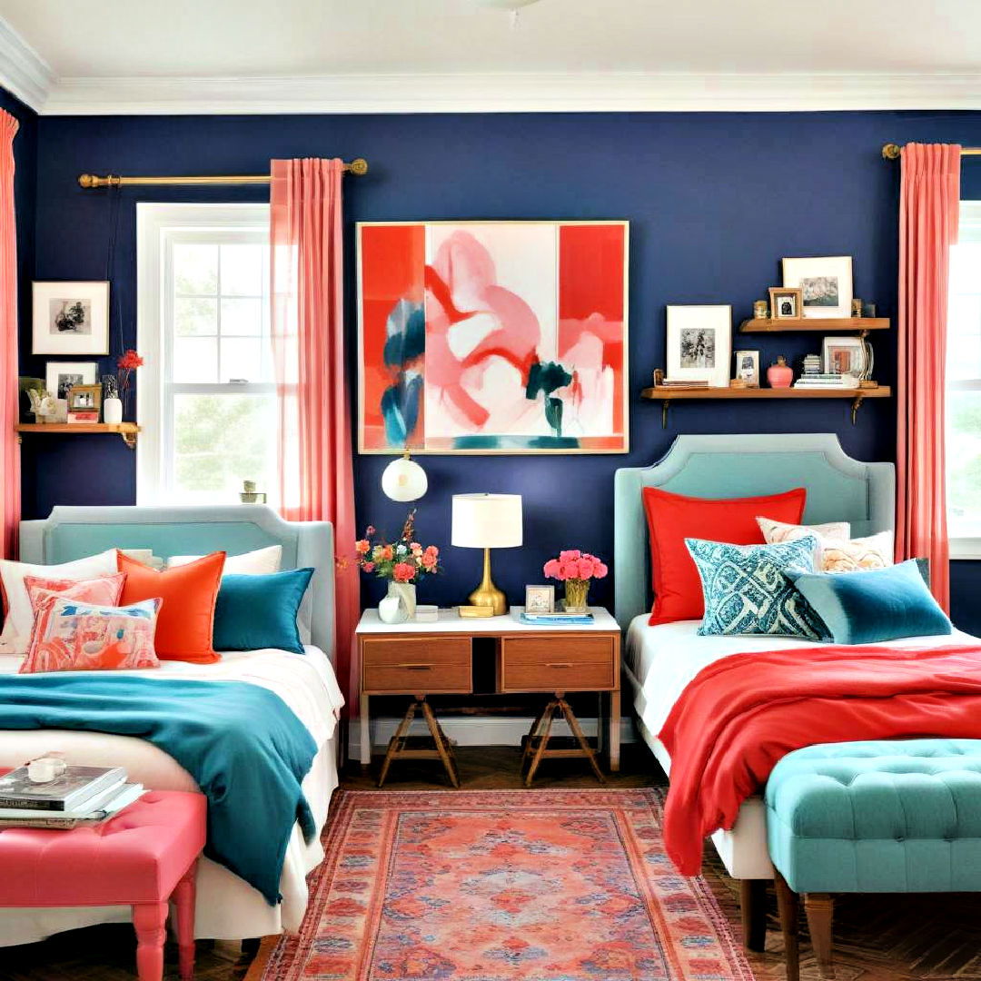 preppy room with red and blue contrasting - 30 Preppy Room Ideas