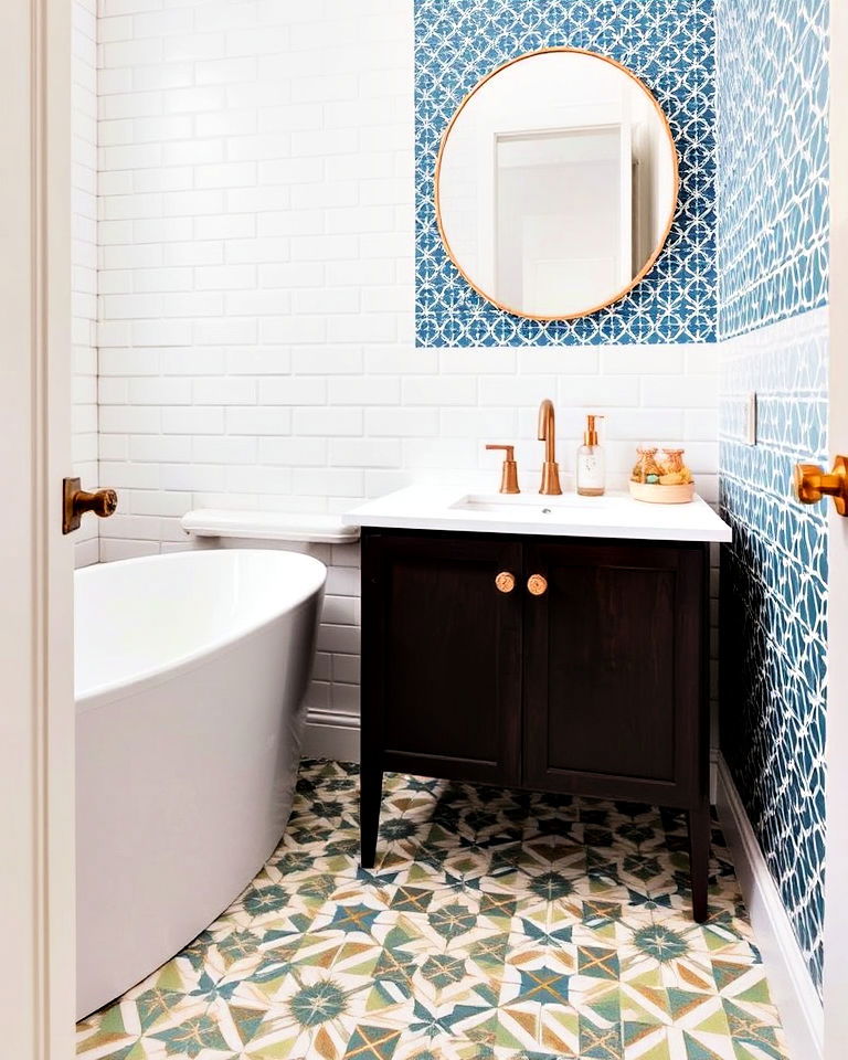 primary bathroom with bold tile patterns - 40 Primary Bathroom Ideas