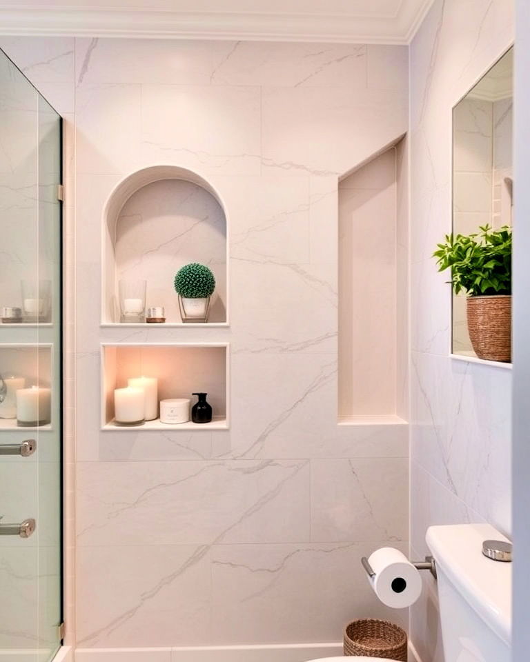 primary bathroom with decorative wall niches - 40 Primary Bathroom Ideas