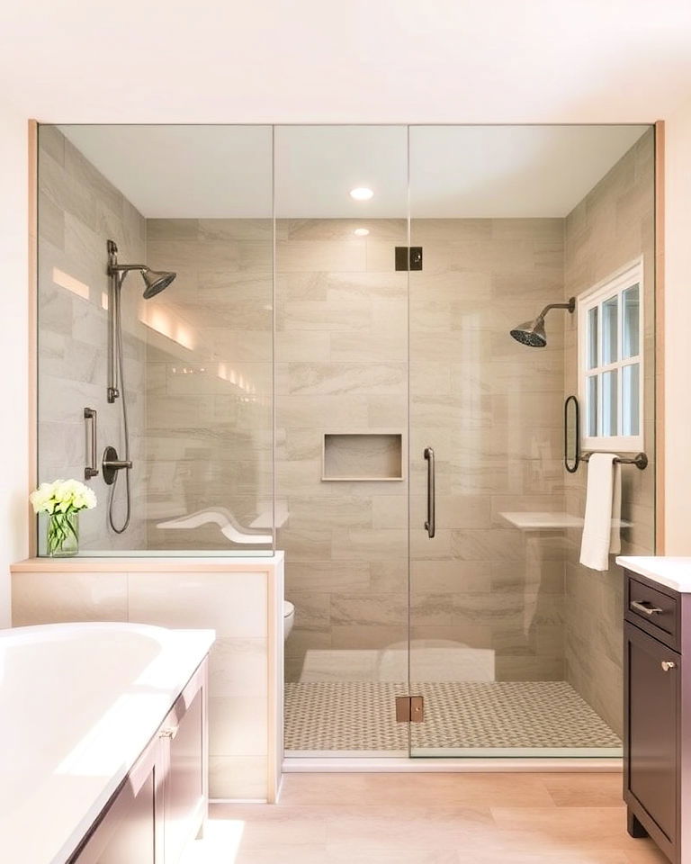 primary bathroom with frameless glass shower doors - 40 Primary Bathroom Ideas