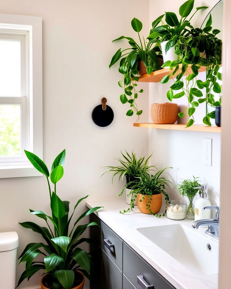 primary bathroom with refreshing greenery - 40 Primary Bathroom Ideas