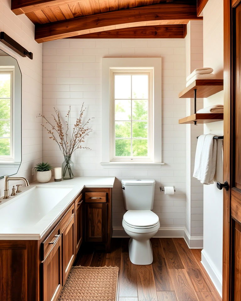primary bathroom with wooden accents for warmth - 40 Primary Bathroom Ideas