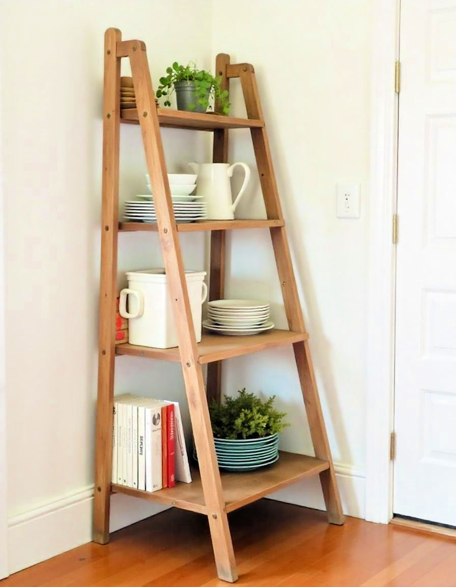 primitive kitchen with ladder shelf - 20 Primitive Kitchen Ideas