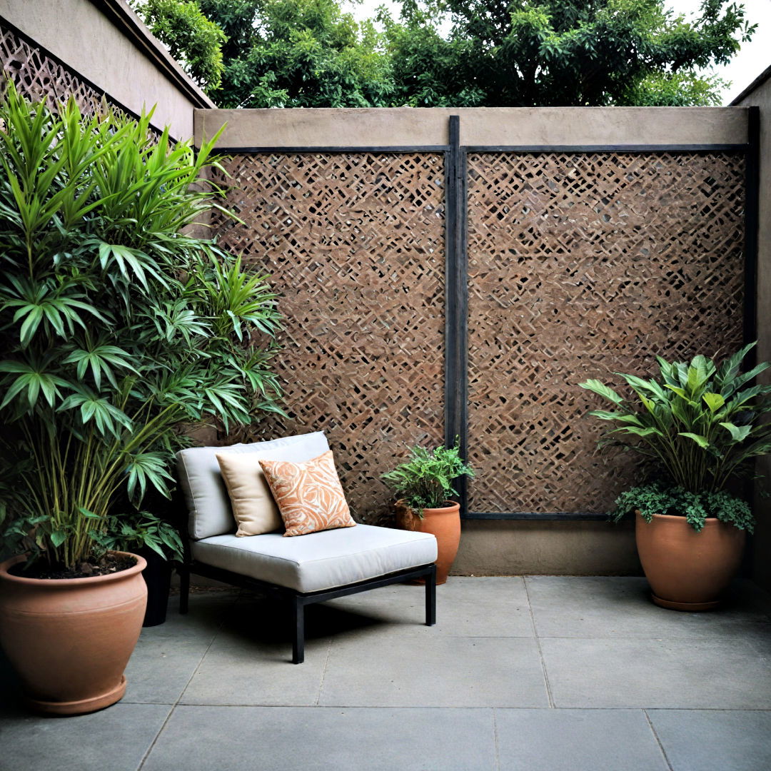 privacy screen on a concrete patio - 40 Concrete Patio Ideas