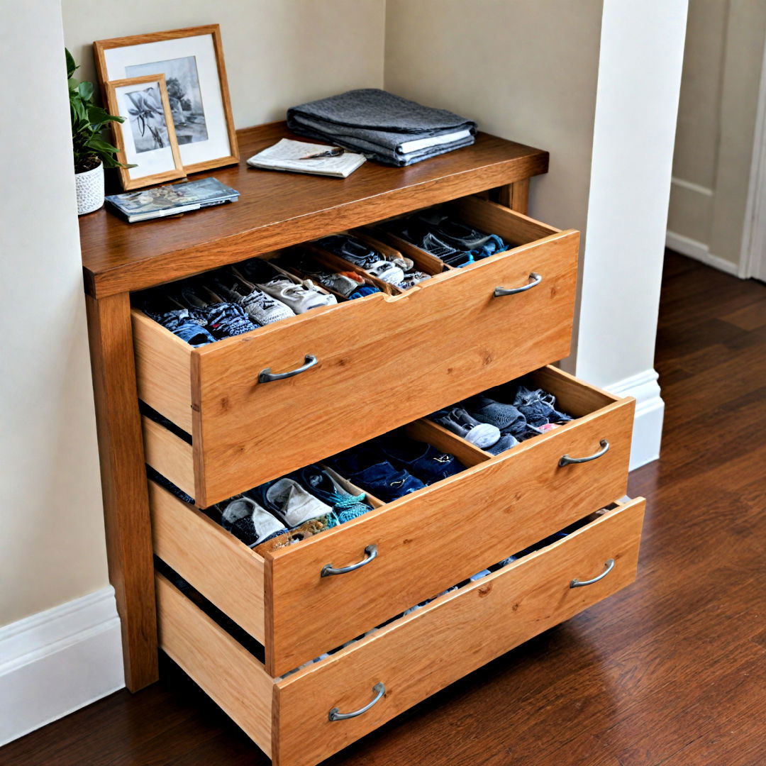 pull out drawers for hidden storage - 40 Small Entryway Ideas