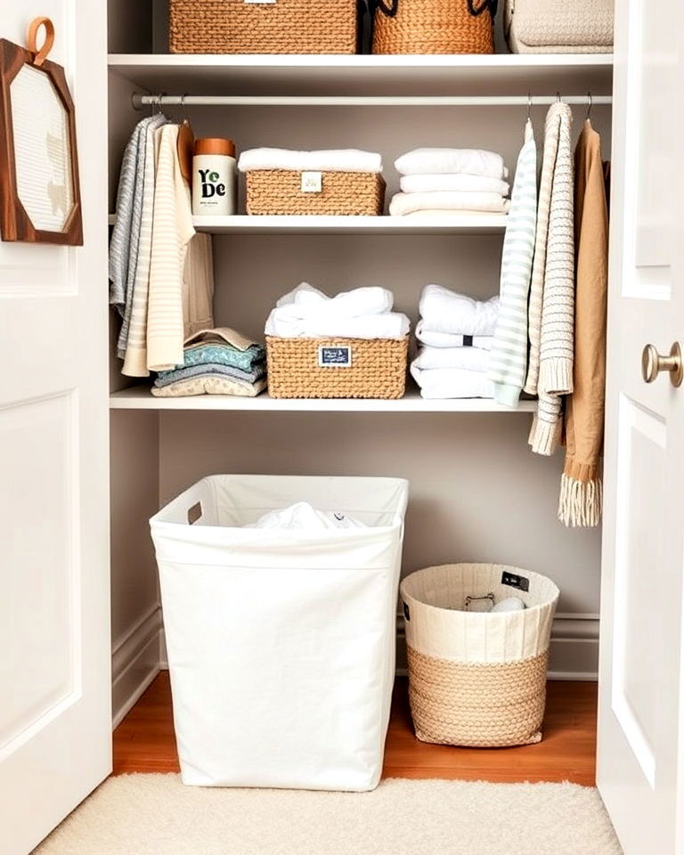 pull out laundry hamper for nursery closet - 25 Nursery Closet Ideas