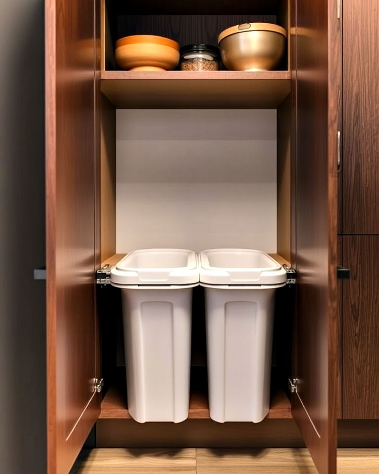 pull out trash and recycling bin ideas - 40 Small Kitchen Storage Ideas