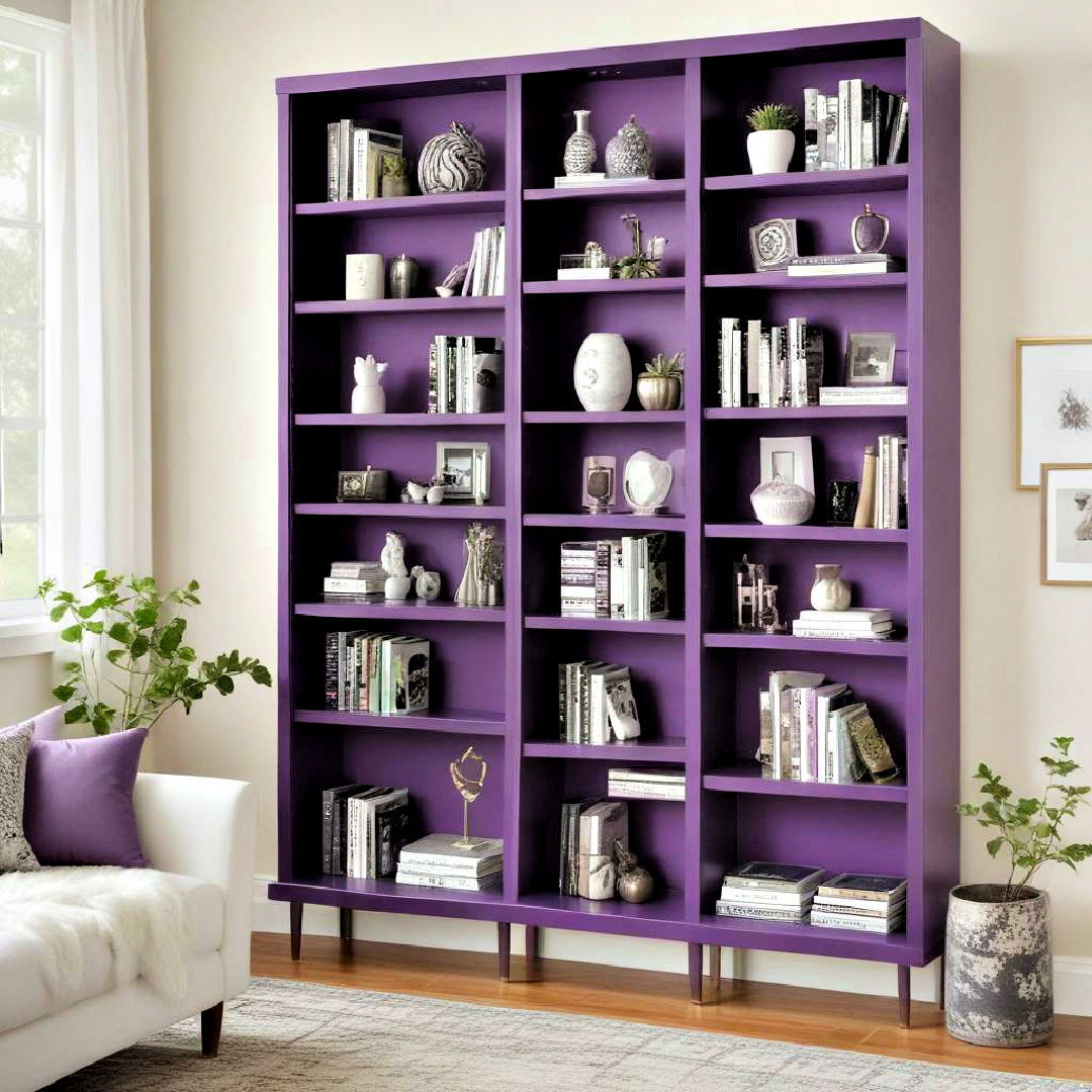 purple bookcase for living room - 25 Purple Living Room Ideas