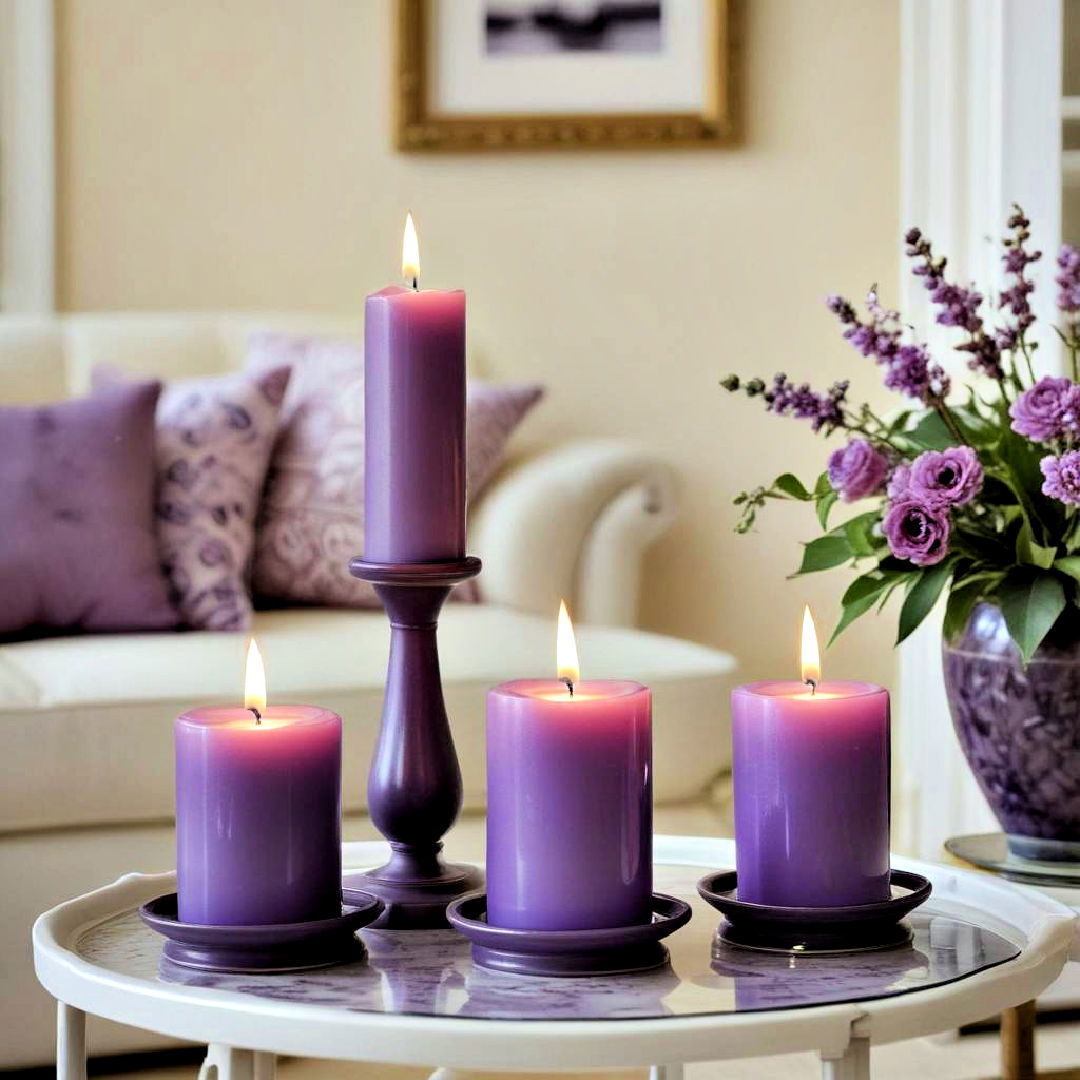 purple candle and candle holder ideas - 25 Purple Living Room Ideas