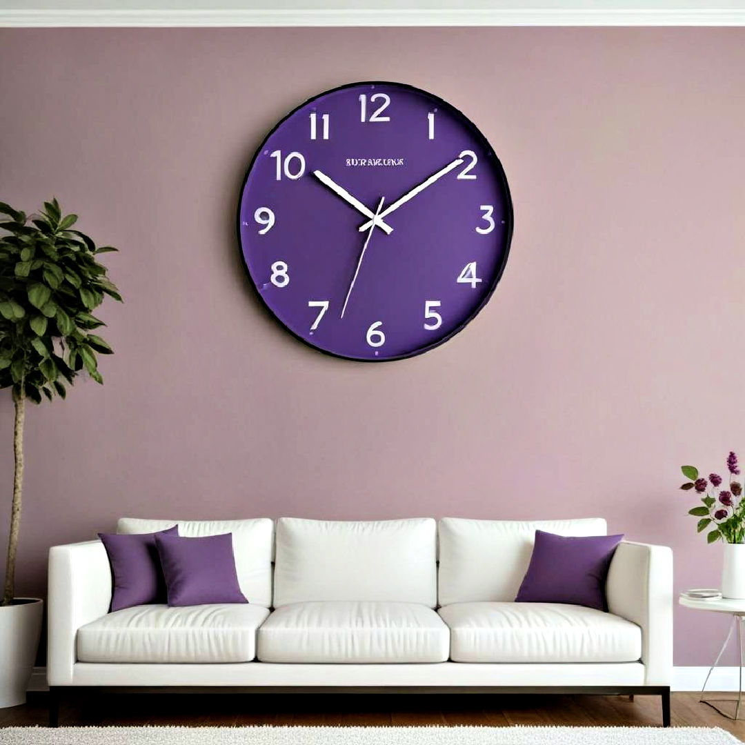 purple wall clock for living room - 25 Purple Living Room Ideas