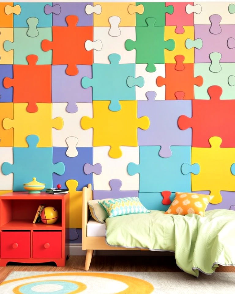 puzzle piece accent wall design - 30 Kids Room Accent Wall Ideas