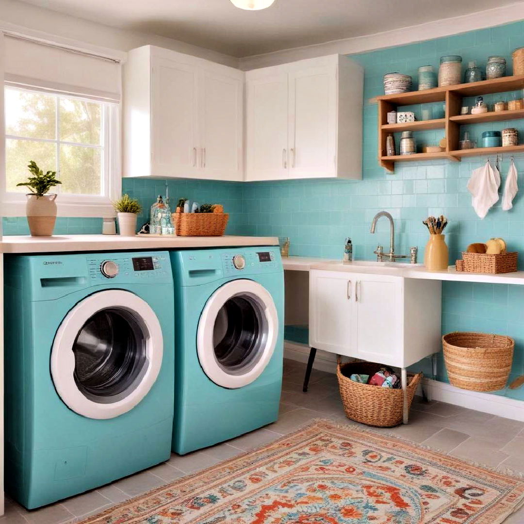 radiant turquoise paint for laundry room - 25 Laundry Room Paint Ideas