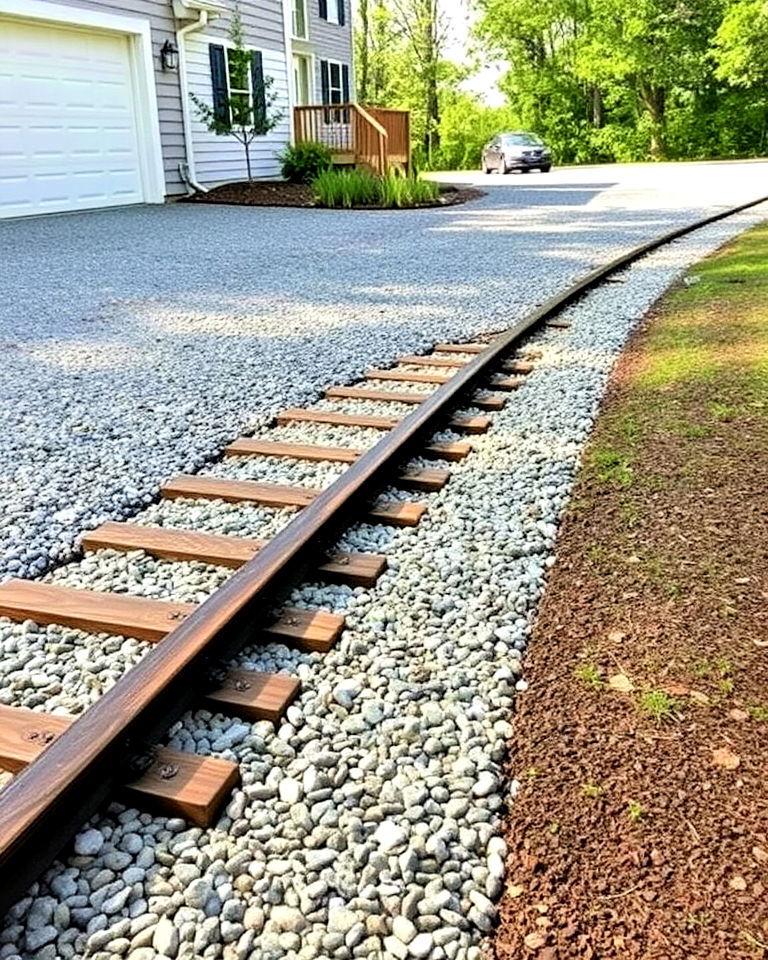 railroad ties as gravel driveway edging - 25 Gravel Driveway Edging Ideas