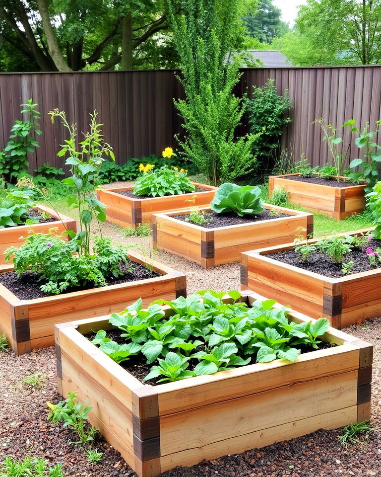 raised garden beds with rustic wooden frames - 30 Rustic Landscaping Ideas