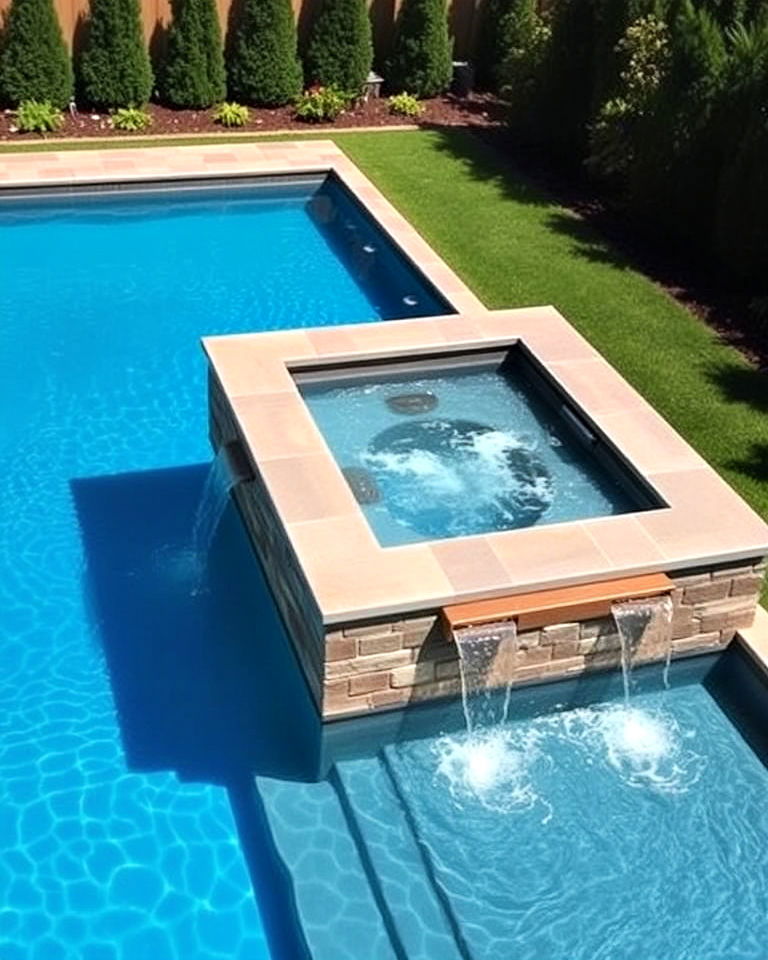 raised hot tub feature ideas - 20 Rectangle Pool With Hot Tub