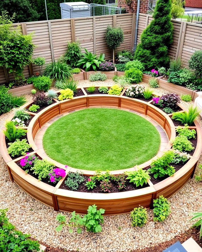 raised planters for circular lawn - 20 Circular Lawn Garden Designs