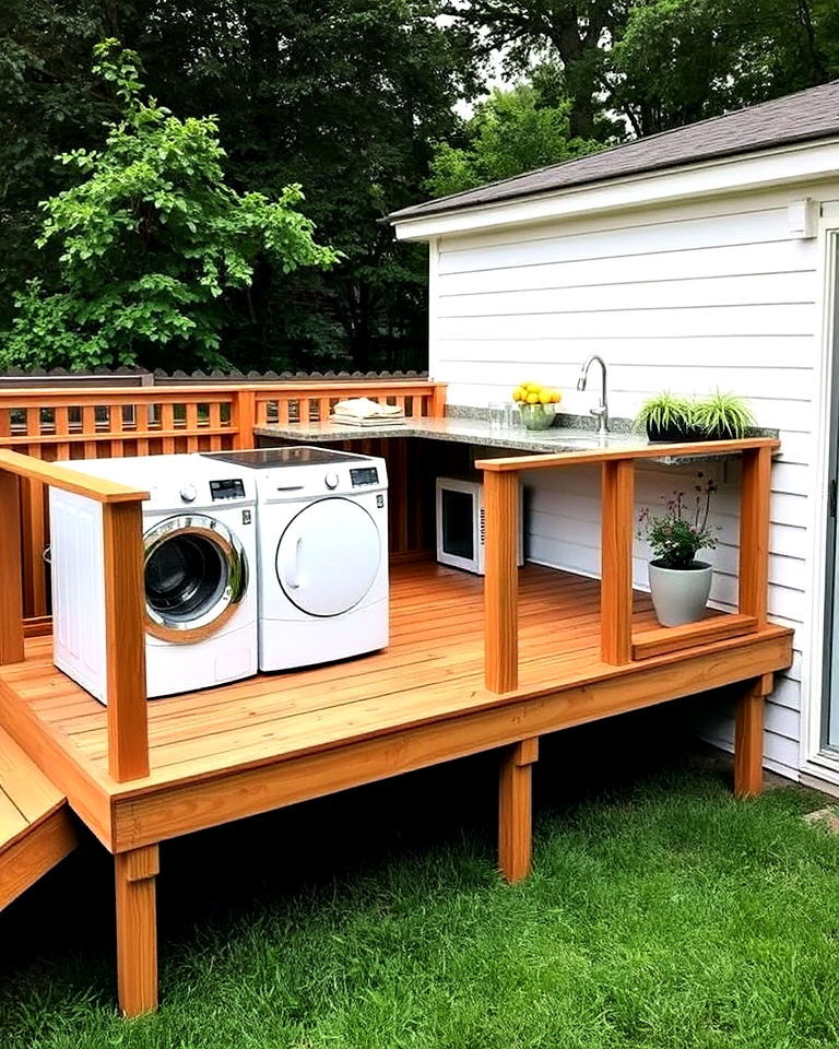 raised platform to elevate outdoor laundry area - 30 Outdoor Laundry Room Ideas