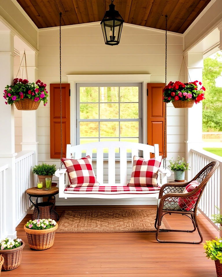 raised ranch farmhouse inspired porch with swing - 25 Raised Ranch Front Porch Ideas