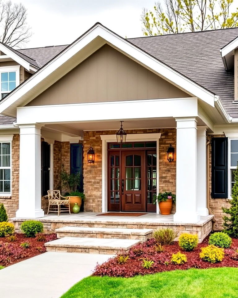 raised ranch porch with statement columns - 25 Raised Ranch Front Porch Ideas