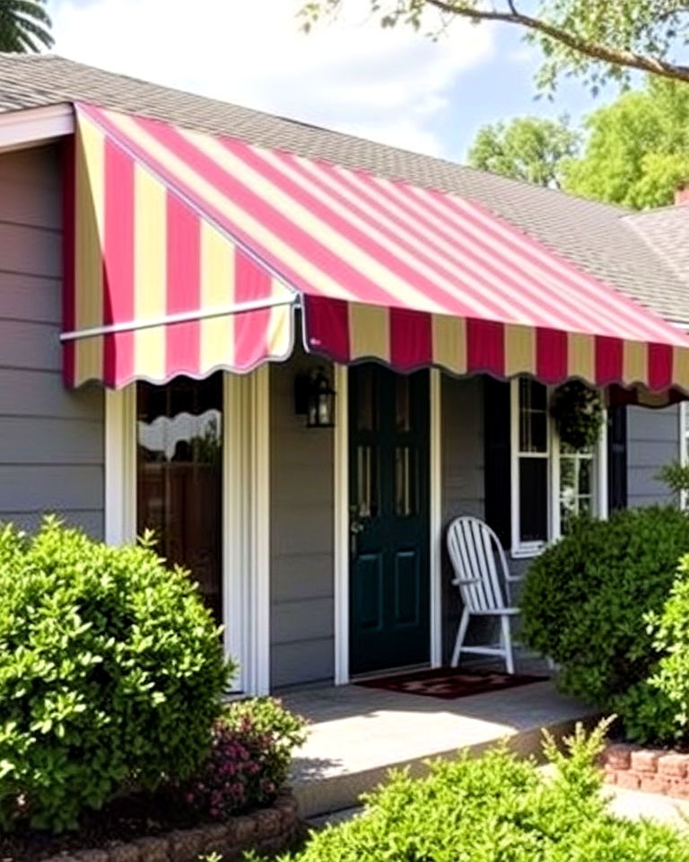 ranch style home with bold awning - 40 Curb Appeal Inspiration for Ranch Homes