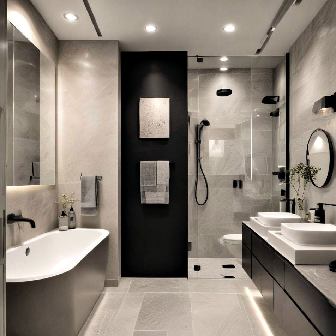 recessed lighting ideas - 20 Black and Grey Bathroom Ideas