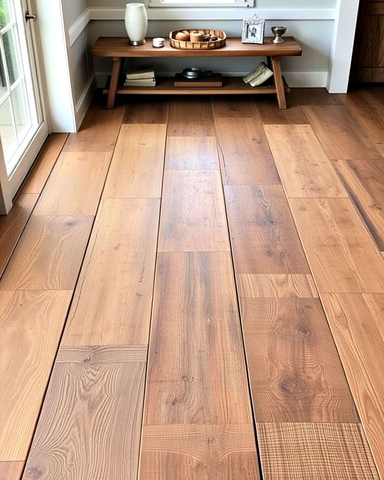 reclaimed barnwood floor for farmhouse interior - 40 Farmhouse Flooring Ideas