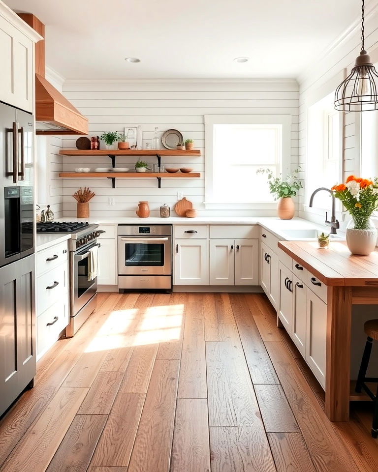 reclaimed light wood floor for farmhouse modern kitchen - 20 Light Wood Floor Kitchen Ideas
