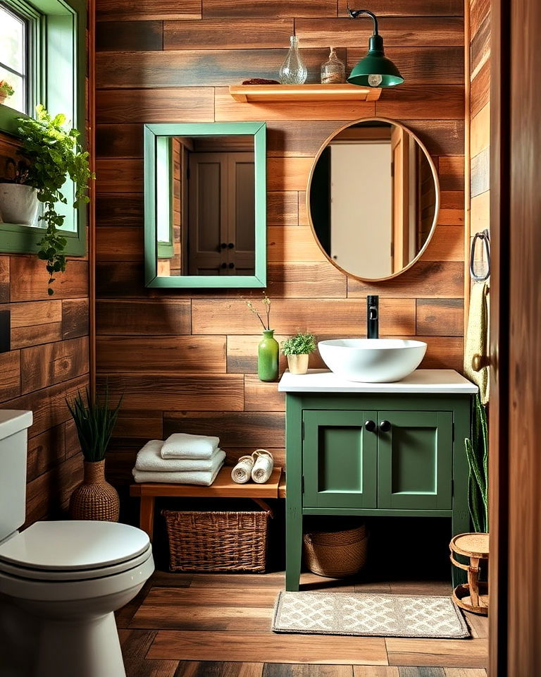 reclaimed wood and green accents for small bathroom - 20 Small Green Bathroom Ideas