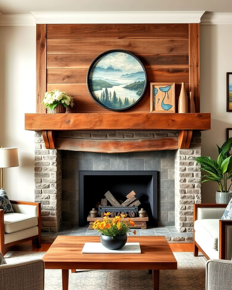 reclaimed wood mantel for rustic appeal - 20 Wood Fireplace Mantel Ideas