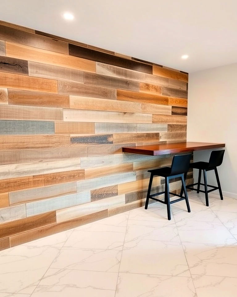 reclaimed wood planks for basement accent wall - 15 Basement Accent Wall Ideas
