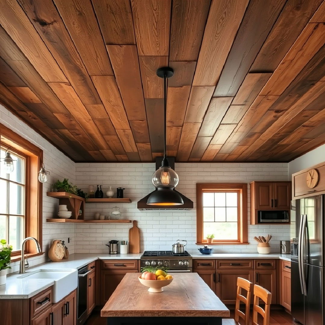 reclaimed wood planks for kitchen ceiling - 15 Wood Ceiling Kitchen Ideas