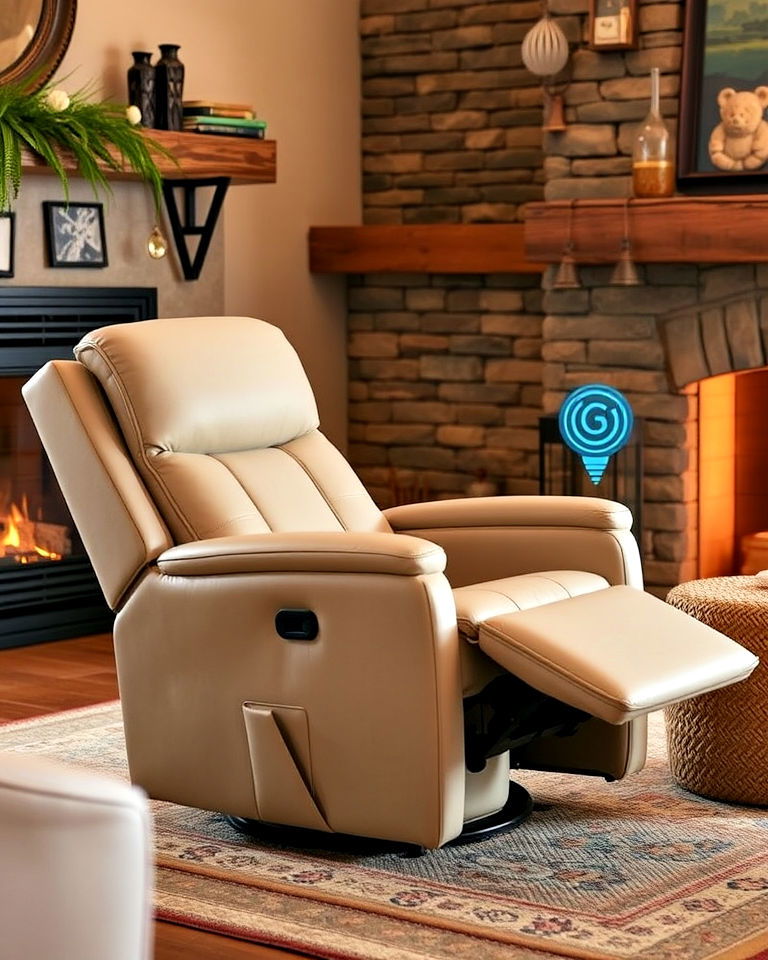 reclining armchair with massage feature in front of fireplace - 20 Chairs in Front of Fireplace Ideas