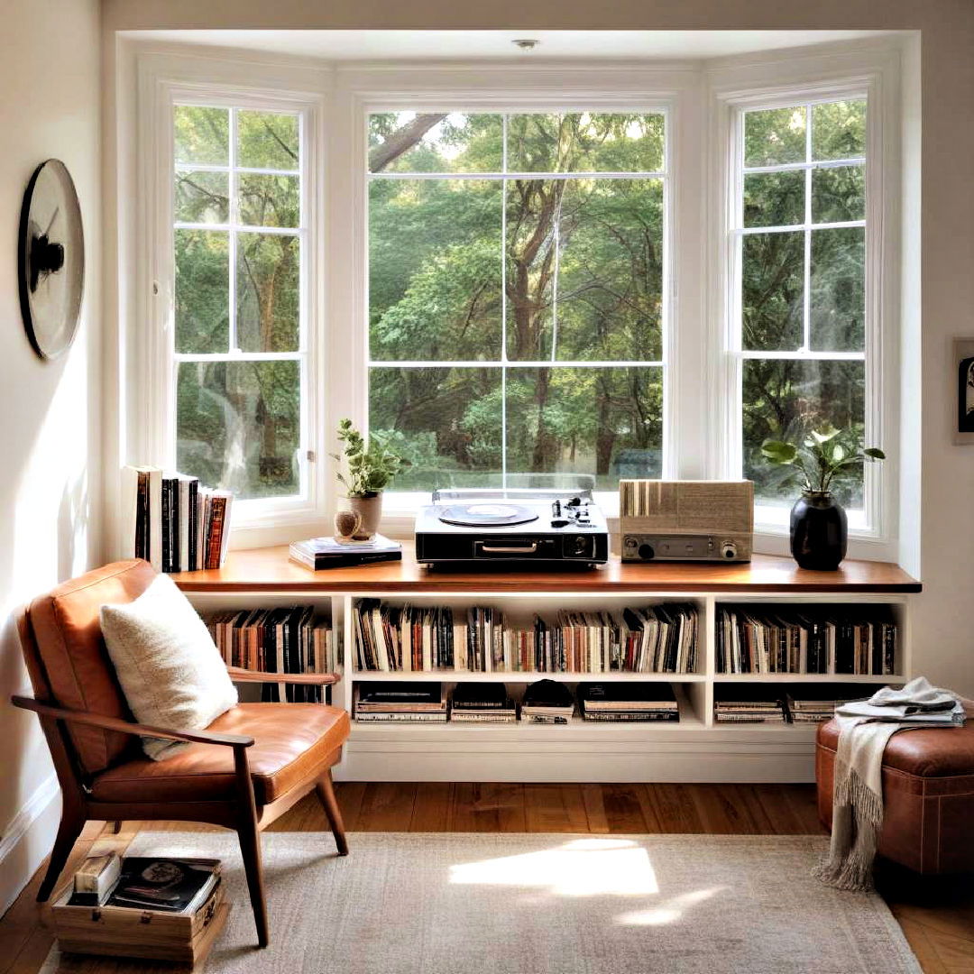 record player station set up - 40 Bay Window Ideas