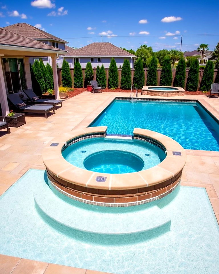 rectangle pool with child friendly design - 20 Rectangle Pool With Hot Tub
