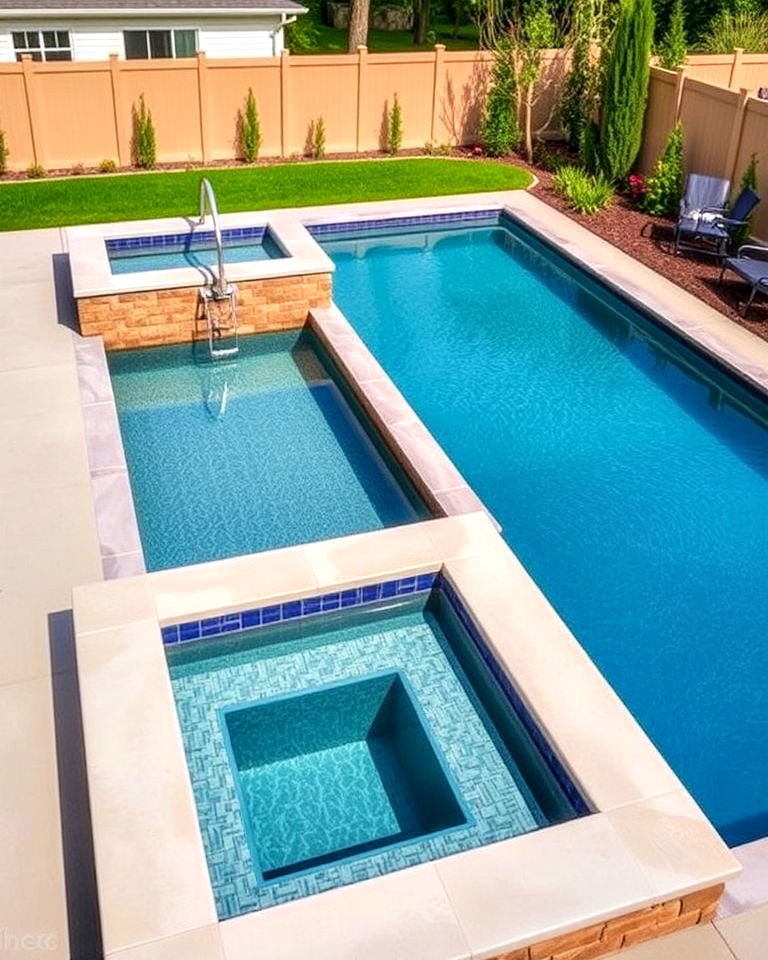 rectangle pool with hot tub and built in seating - 20 Rectangle Pool With Hot Tub