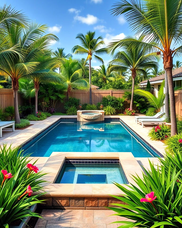 rectangle pool with hot tub and tropical landscaping - 20 Rectangle Pool With Hot Tub