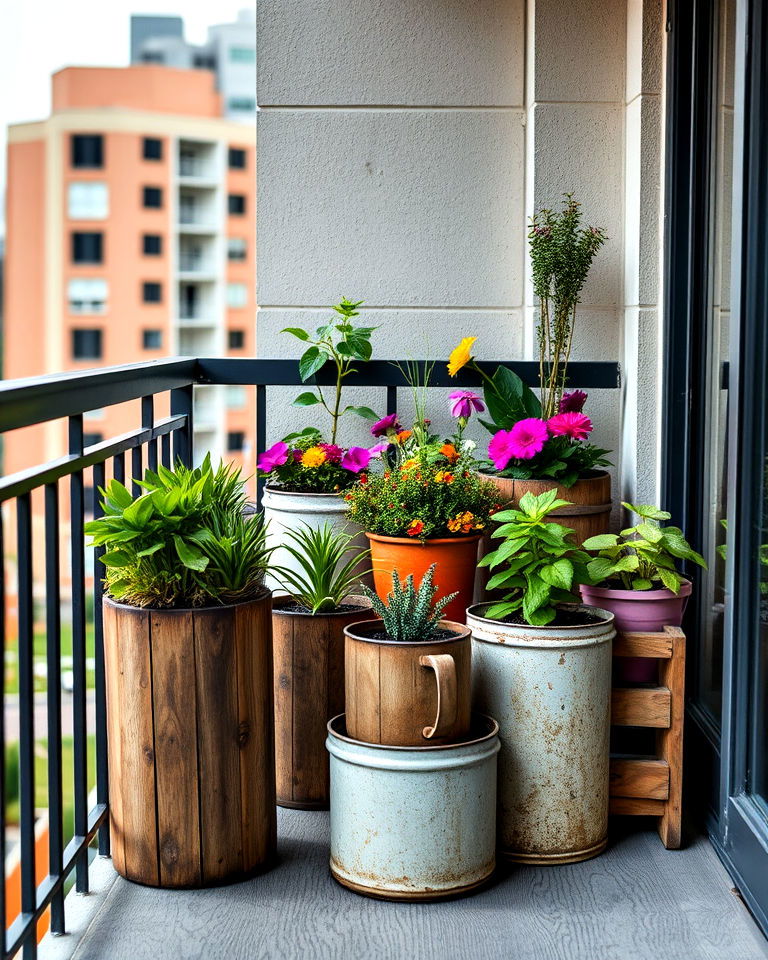 recycled garden to add rustic charm - 40 Balcony Garden Ideas