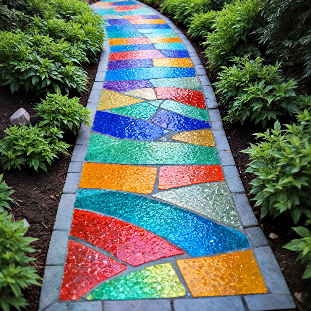 recycled glass pathway for backyard - 40 Backyard Walkway Ideas