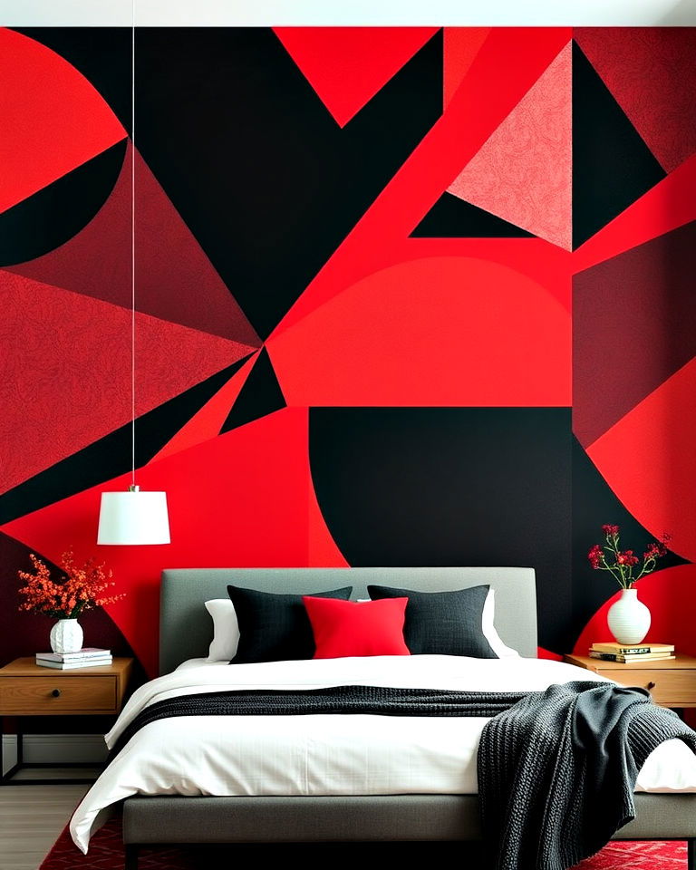 red and black geometric wallpaper for bedroom - 25 Red and Black Bedroom Ideas