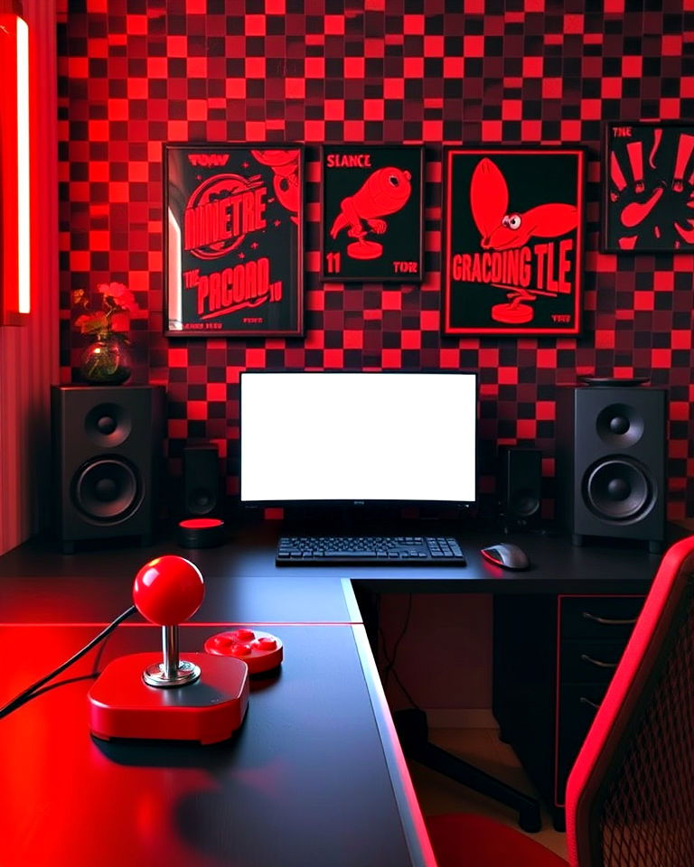 red and black retro arcade aesthetic gaming setup - 20 Red and Black Gaming Setup Ideas