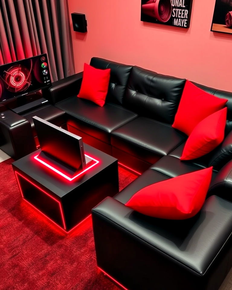red and black theme gamers lounge - 20 Red and Black Gaming Setup Ideas