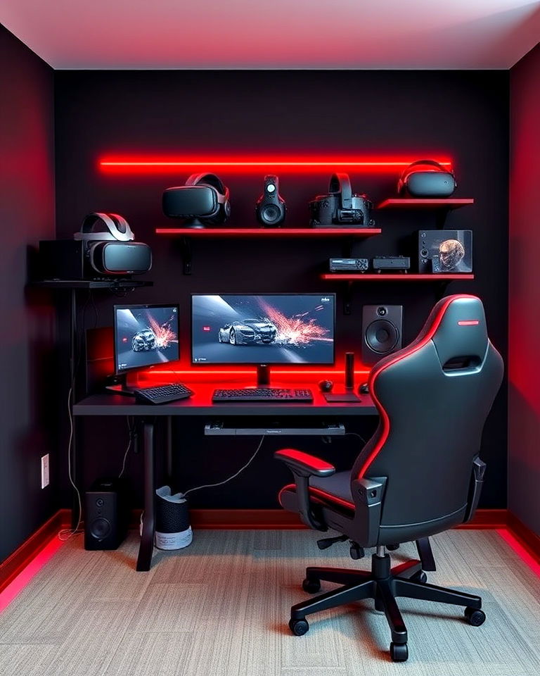 red and black theme vr station - 20 Red and Black Gaming Setup Ideas