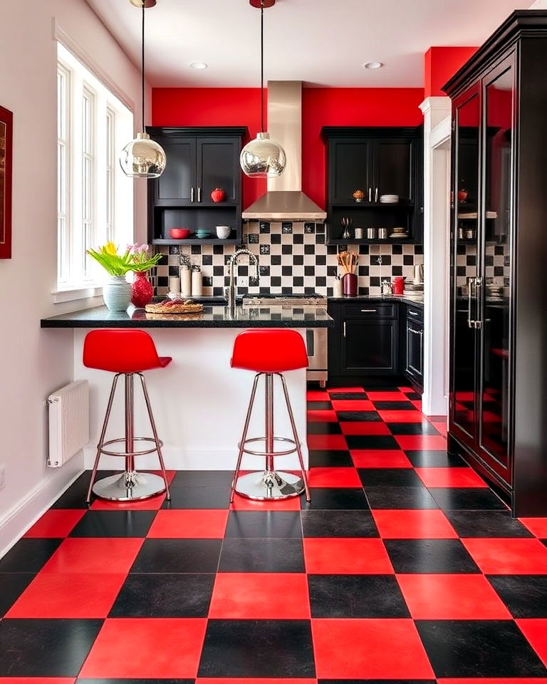 red and black tile flooring for kitchen - 25 Red and Black Kitchen Ideas